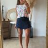 Top en crochet bleu rose - Modèle Suzie