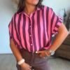 Chemise à rayures bordeaux rose - Modèle Josie