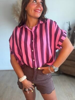 Chemise à rayures bordeaux rose - Modèle Josie