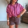 Chemise à rayures bordeaux rose - Modèle Josie