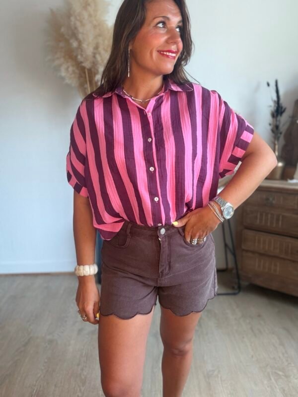 Chemise à rayures bordeaux rose - Modèle Josie
