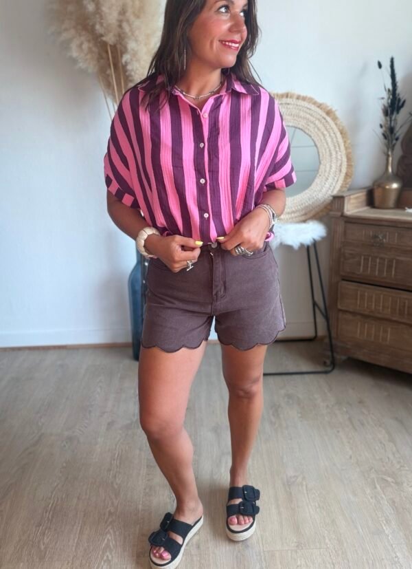 Chemise à rayures bordeaux rose - Modèle Josie