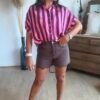 Chemise à rayures bordeaux rose - Modèle Josie