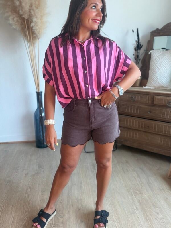 Chemise à rayures bordeaux rose - Modèle Josie