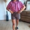Chemise à rayures bordeaux rose - Modèle Josie