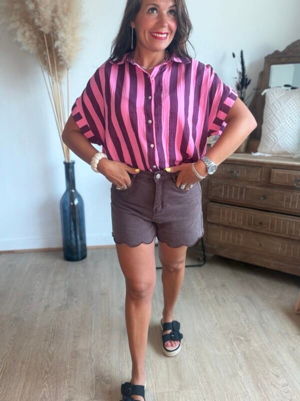 Chemise à rayures bordeaux rose - Modèle Josie