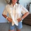 Chemise beige broderie anglaise - Modèle Sarah