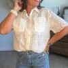 Chemise beige broderie anglaise - Modèle Sarah