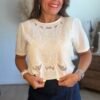 Blouse beige brodée  - Modèle Zelie