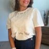 Blouse beige brodée  - Modèle Zelie