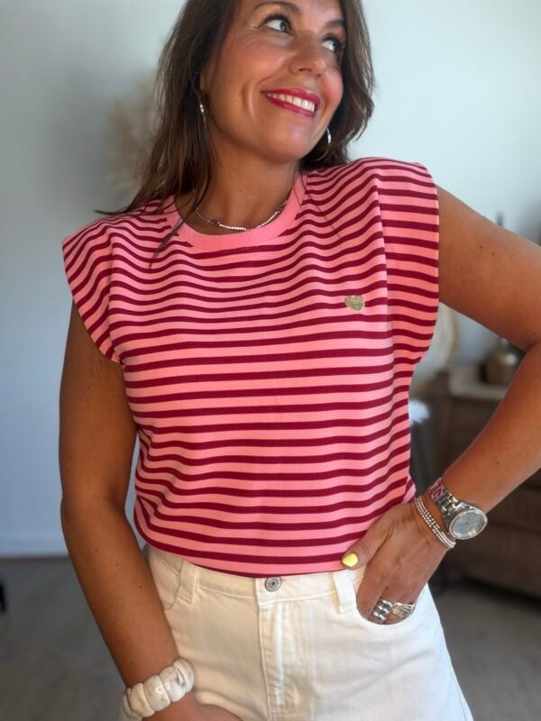 Top a rayures rose rouge - Modèle Lucile