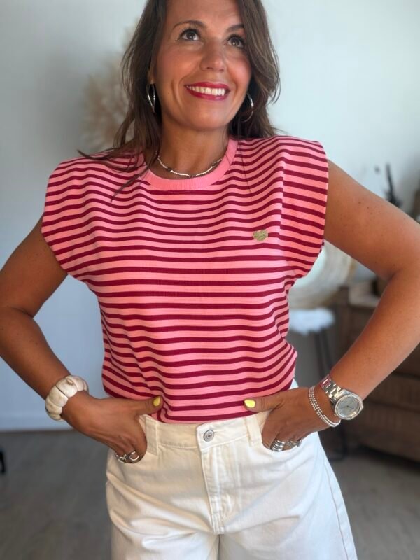 Top a rayures rose rouge - Modèle Lucile