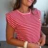 Top a rayures rose rouge - Modèle Lucile