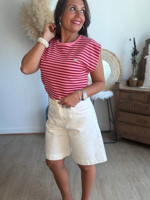 Top a rayures rose rouge - Modèle Lucile