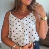 Top bleu à pois marron - Modèle Lucile