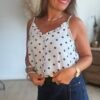 Top bleu à pois marron - Modèle Lucile
