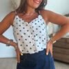Top bleu à pois marron - Modèle Lucile