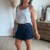 Top bleu à pois marron - Modèle Lucile