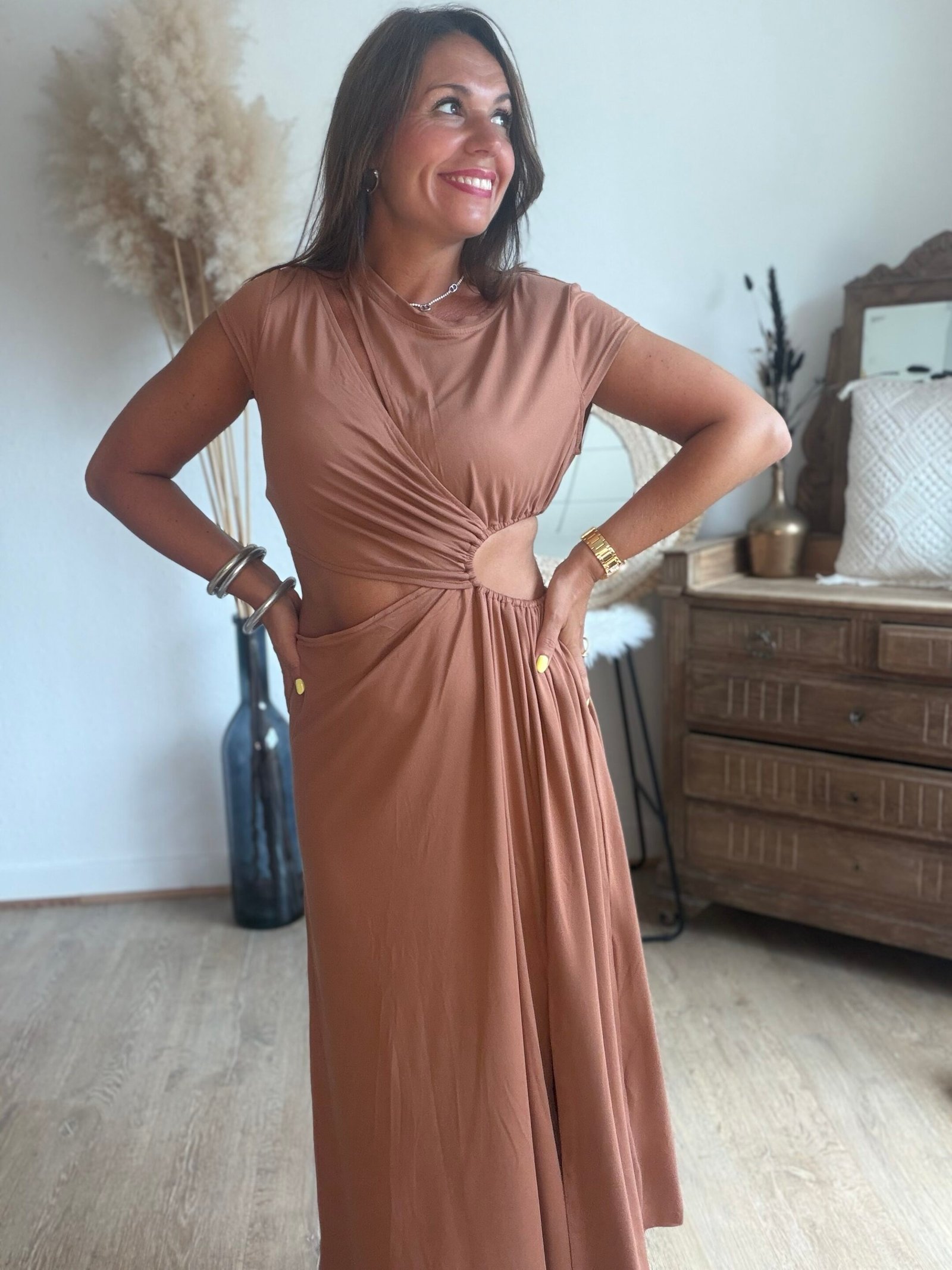 Robe longue caramel  – Modèle Palma