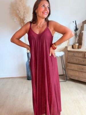 Robe plissée pailletté bordeaux  - Modèle Sandrine