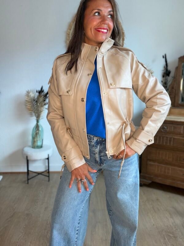 Veste similicuir beige  - Modèle Laura