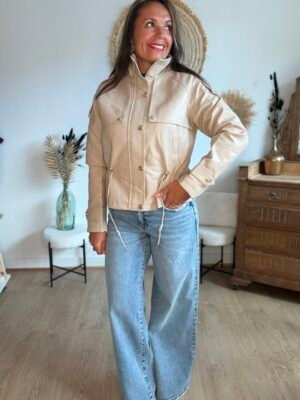 Veste similicuir beige  - Modèle Laura