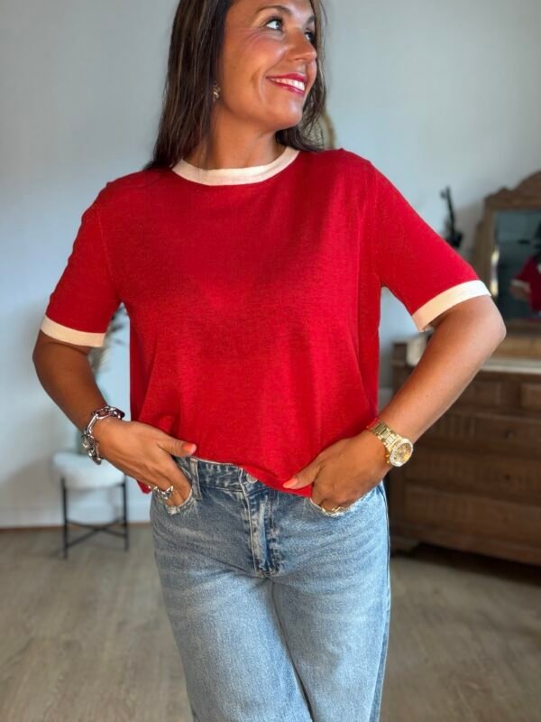 img_0136 T shirt rouge maille fine - Modèle Carla