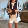 Gilet grosse maille rayé chocolat - Modèle Charlie