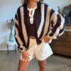 Gilet grosse maille rayé chocolat - Modèle Charlie