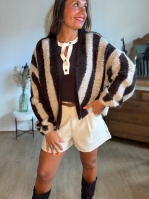 Gilet grosse maille rayé chocolat - Modèle Charlie