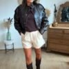 Veste similicuir grainé chocolat   - Modèle Lisie