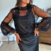 Blouse dentelle noire plumetis - Modèle Lisie