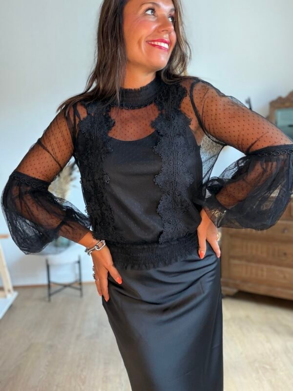 Blouse dentelle noire plumetis - Modèle Lisie