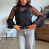 Blouse dentelle noire plumetis - Modèle Lisie