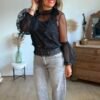 Blouse dentelle noire plumetis - Modèle Lisie