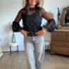 Blouse dentelle noire plumetis - Modèle Lisie