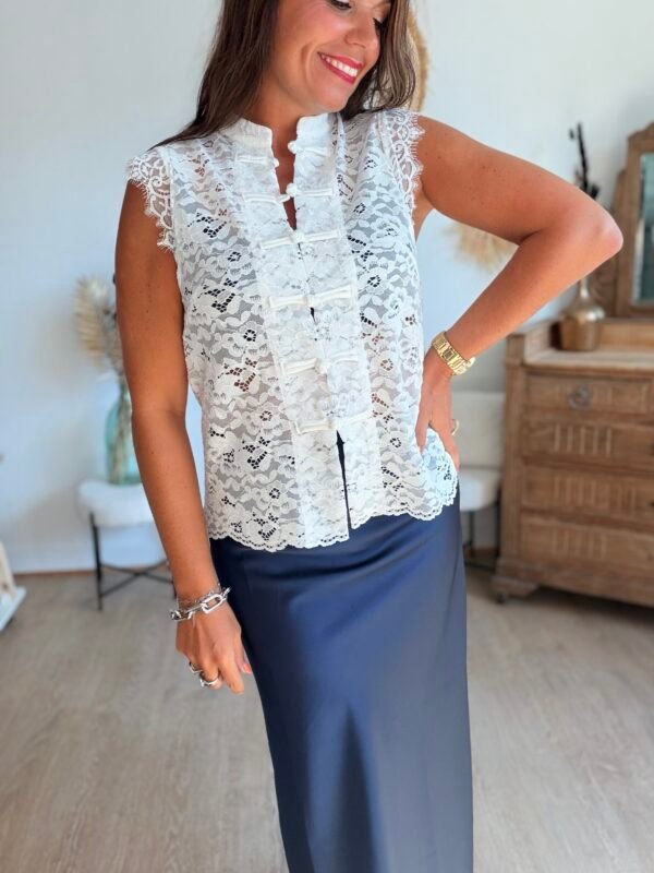 Blouse dentelle blanche asiatique - Modèle Line