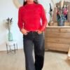 Pull rouge tulle plumetis  - Modèle Mary