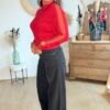 Pull rouge tulle plumetis  - Modèle Mary