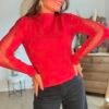 Pull rouge tulle plumetis  - Modèle Mary