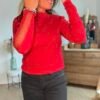 Pull rouge tulle plumetis  - Modèle Mary
