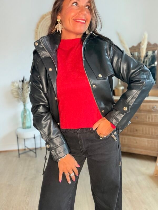 Veste similicuir noir - Modèle Laura