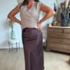 Jupe longue Satin chocolat - Modèle Lison
