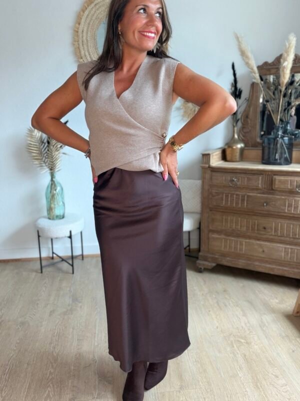 Jupe longue Satin chocolat - Modèle Lison