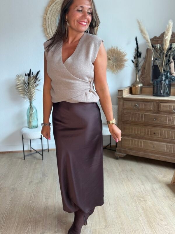 Jupe longue Satin chocolat - Modèle Lison