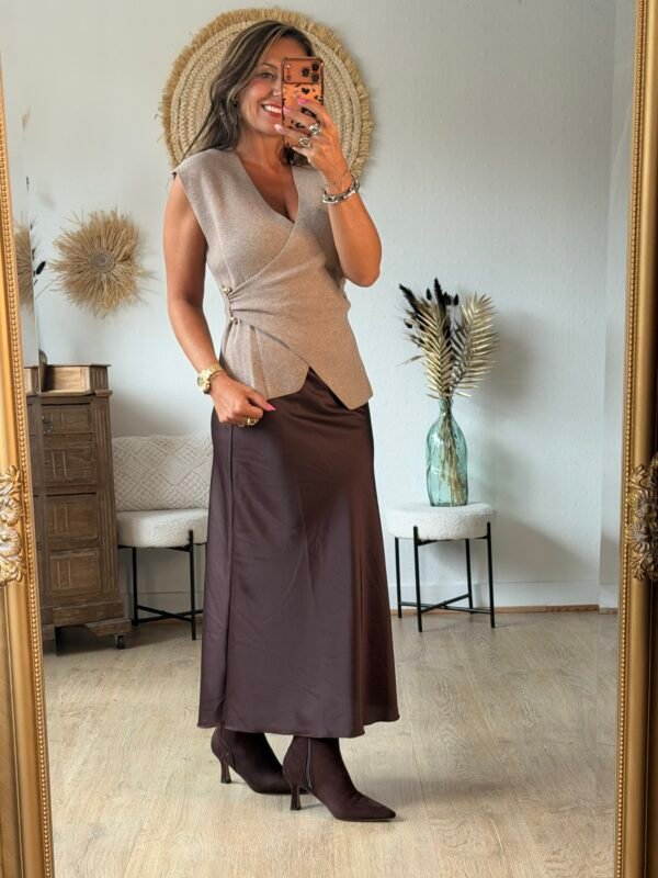 Jupe longue Satin chocolat - Modèle Lison