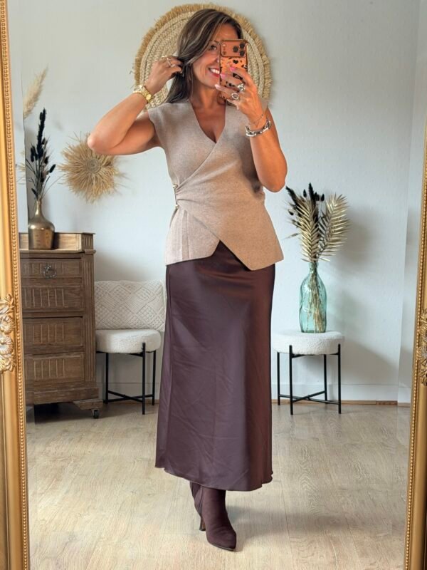 Jupe longue Satin chocolat - Modèle Lison