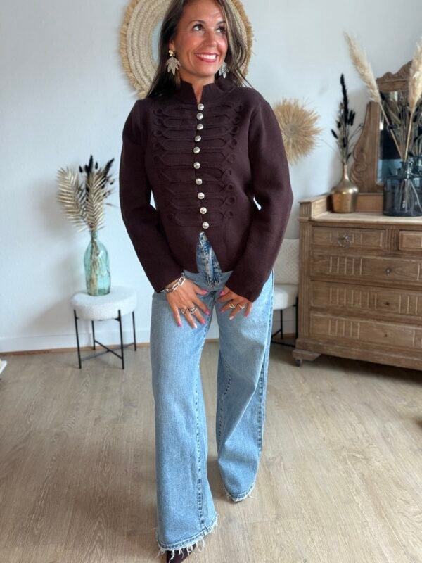 Cardigan style officier chocolat - Modèle Céline