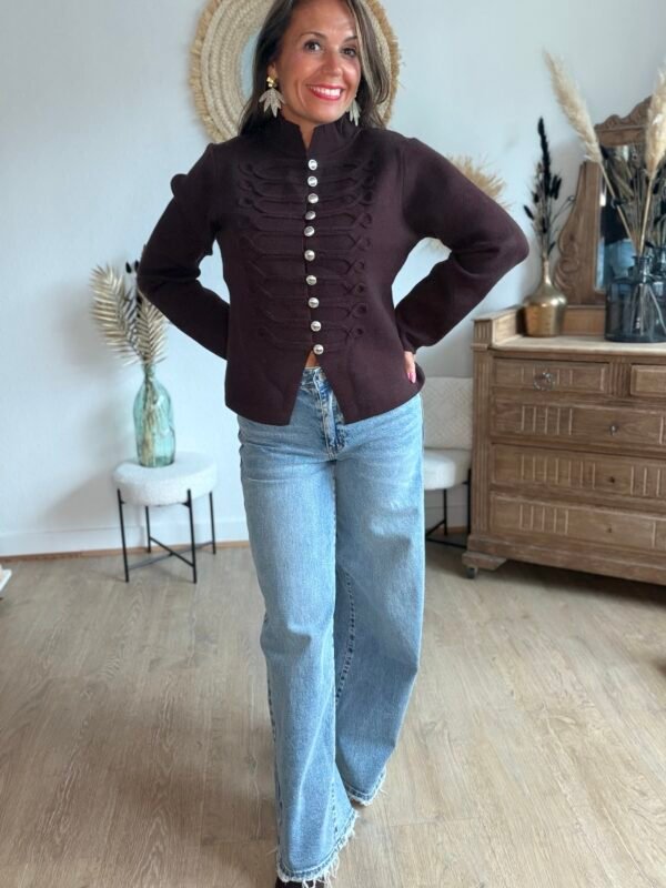 Cardigan style officier chocolat - Modèle Céline