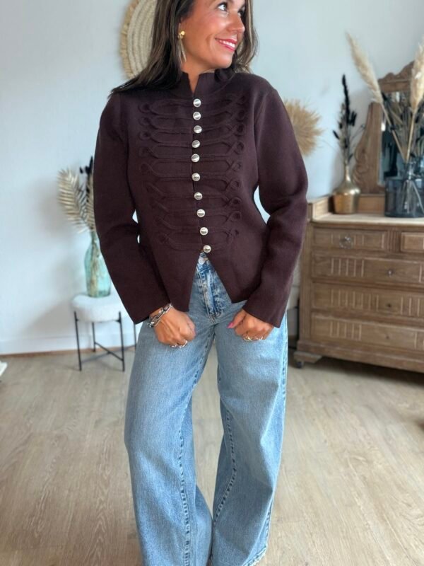 Cardigan style officier chocolat - Modèle Céline